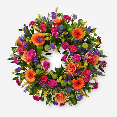 Wreath SYM-317 - Classic Wreath with Mixed Flowers.  
